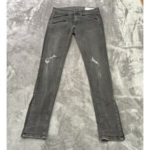 Rag & Bone Jeans Womens Sz.27 Black Skinny Distressed Moto Denim‎ Zippered Leg
